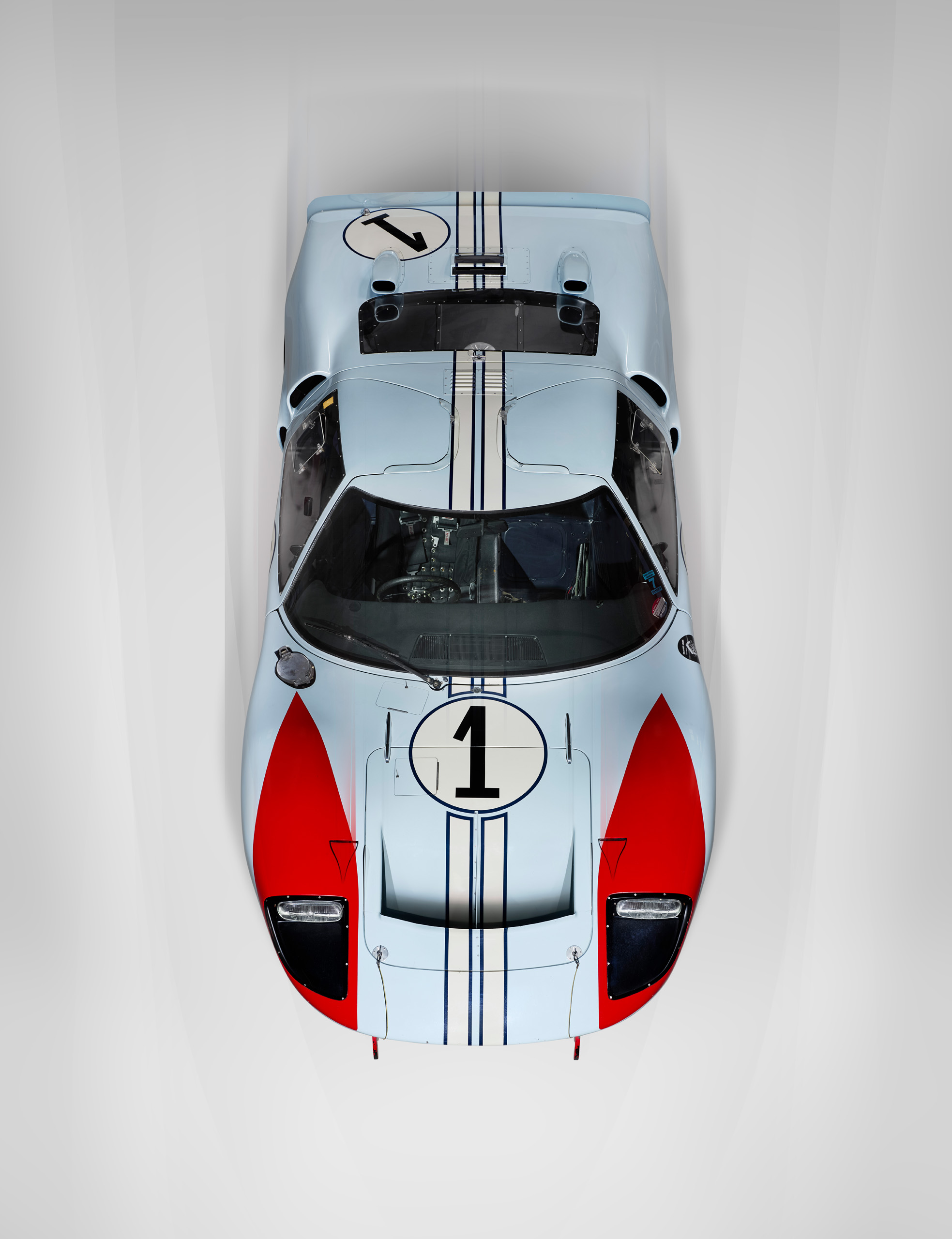 ford-gt40-1966-le-mans-blue-car-1-overhead Overhead view of the number 1 Ford GT40, one of three cars that finished 1-2-3 at Le Mans in 1966.