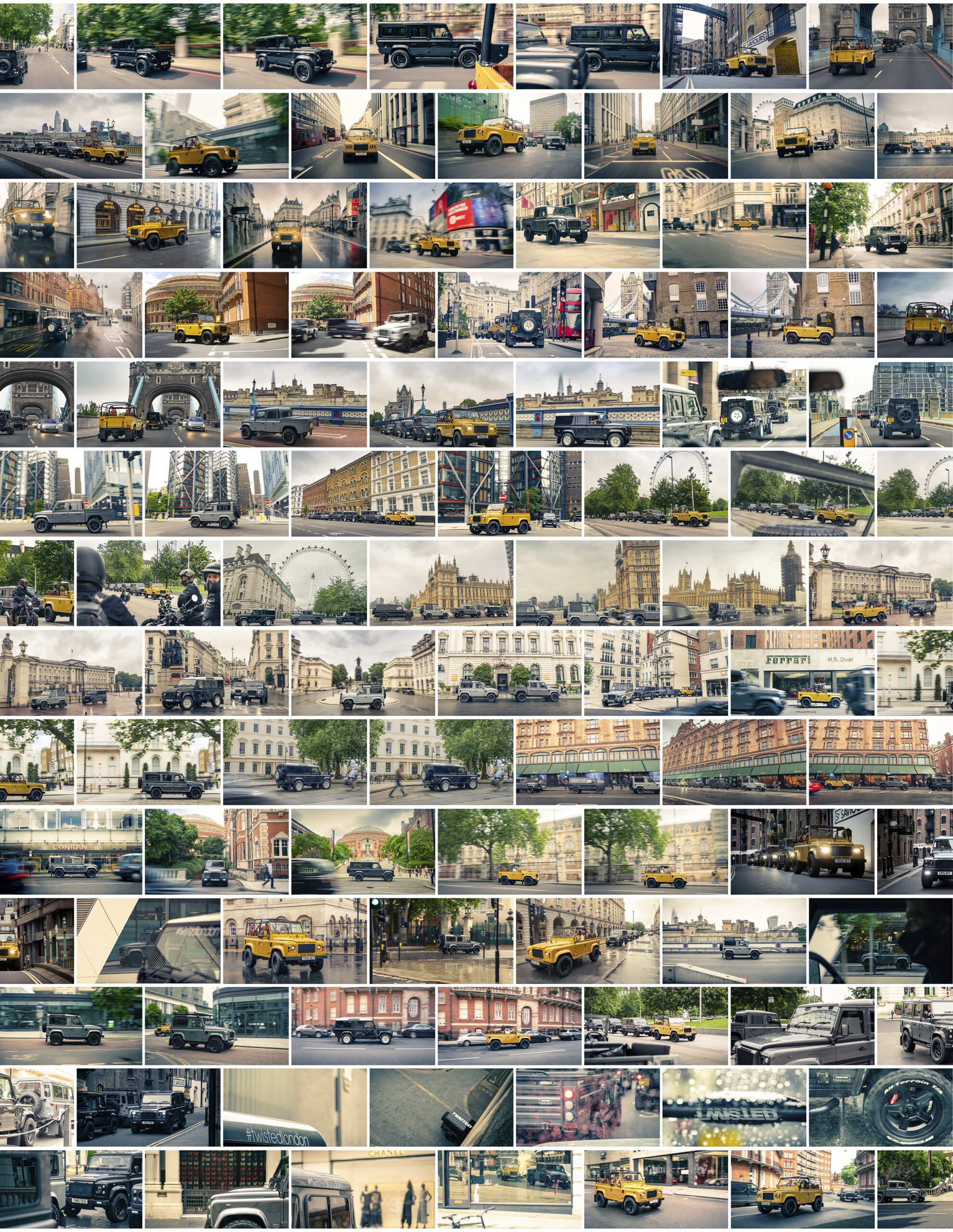 twisted-land-rover-defender-social-images Contact sheet showing the social media asset library created for Twisted on their London Tour.